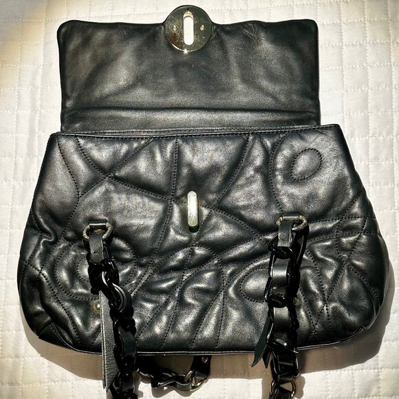 Stuart Weitzman Collection Black Leather Double Strap Turnlock Flap Shoulder Bag - Picture 10 of 16